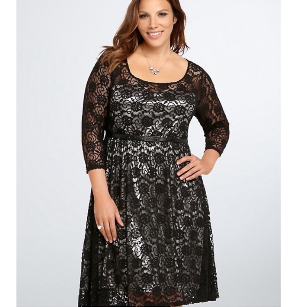 Torrid Metallic Illusion Black and Silver Skater Dress, size 2X